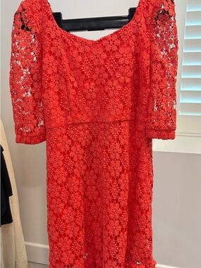 Tahari ASL Red Crochet Lace Midi Dress